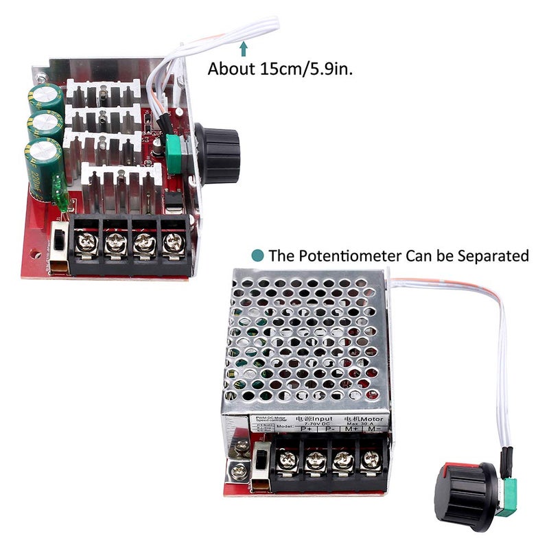 KeeYees 7-70V 30A PWM DC Motor Speed Controller Switch Control 12V 24V 36V 48V with 30 Amp Fuse - Image 4